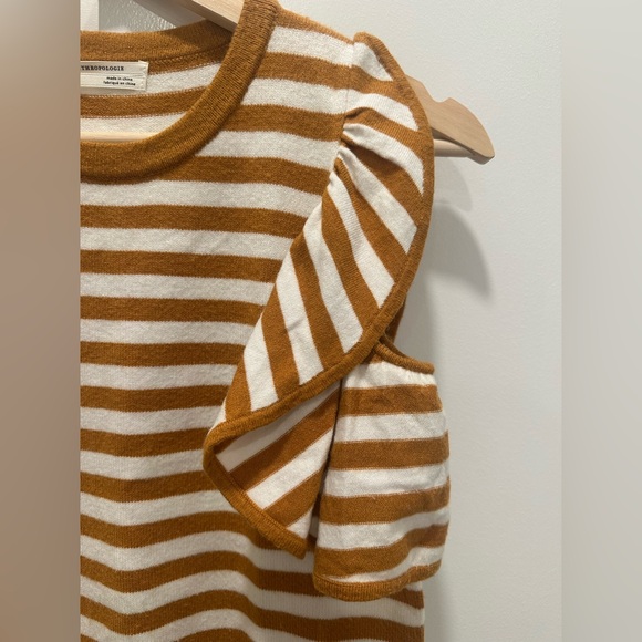 Anthropologie Jillian Flutter-Sleeve Knit Yellow and White Ruffle Tank Top - Picture 5 of 8